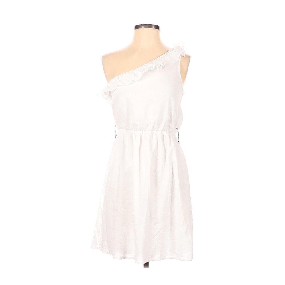 City Triangle White One-Shoulder Ruffle Dress Womens Size S